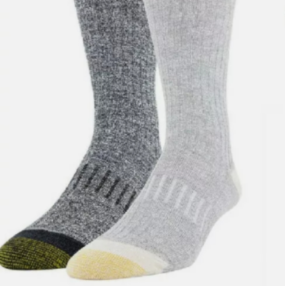 Men's Gold Toe casual traveler crew socks 4 pair pack Grey Heather Black White